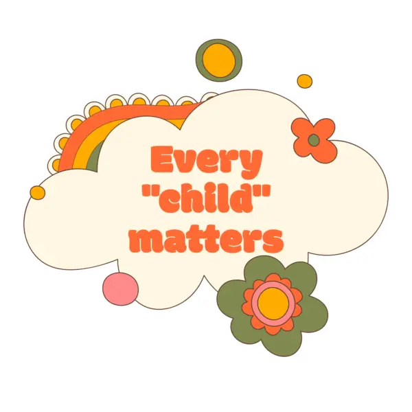 Sentence about children with clouds and flowers around design