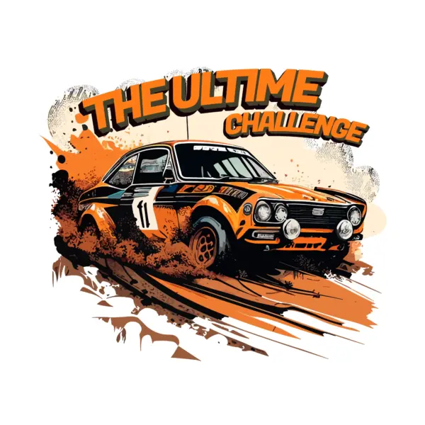 Rally racing car kicking up dust and racing phrase design