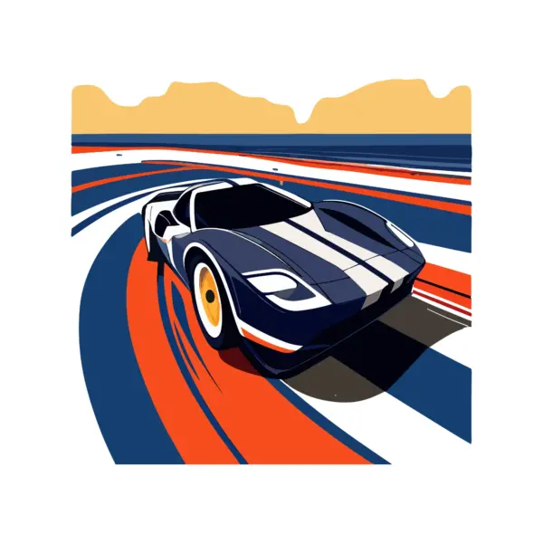Sports car on track in retro style design