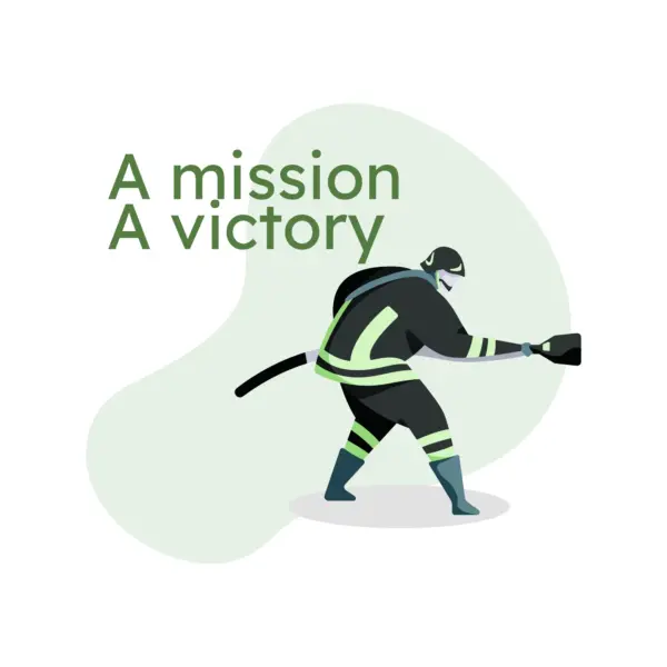 Fireman in green color with phrase allusive to the victories design