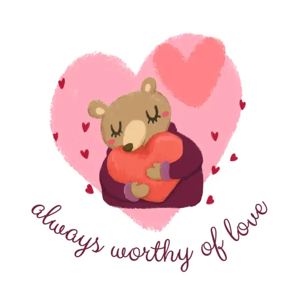 Happy bear holding a heart with love phrase design