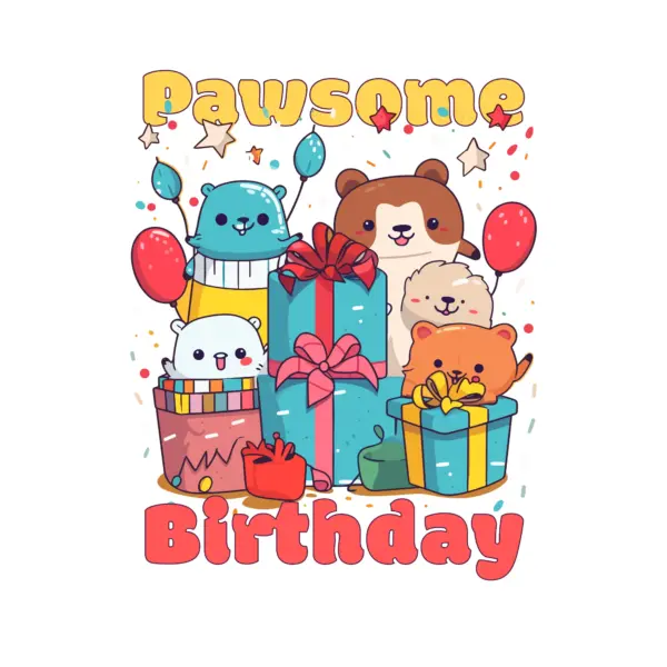 Cute animals coming out of gifts with birthday phrase design