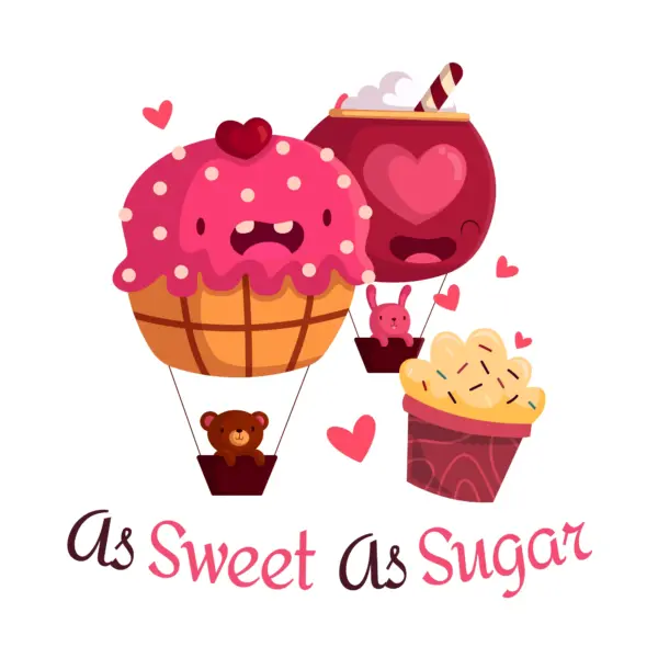 Hot air balloons of different candies with bears and rabbits riding on them design