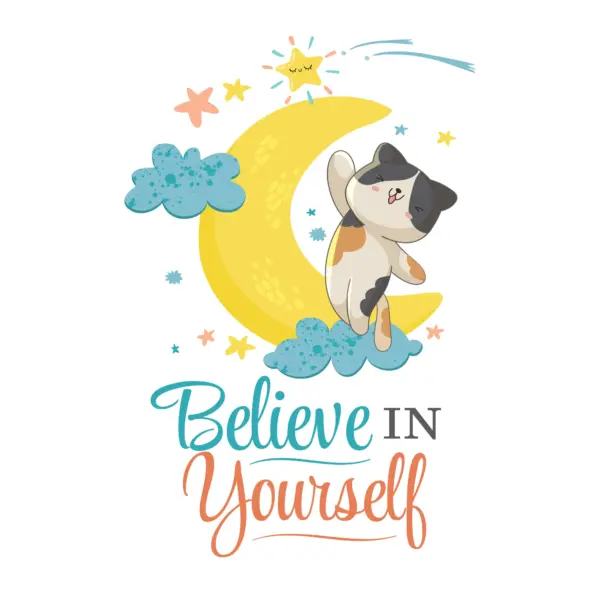 Cat waving on top of the moon with motivational quote design