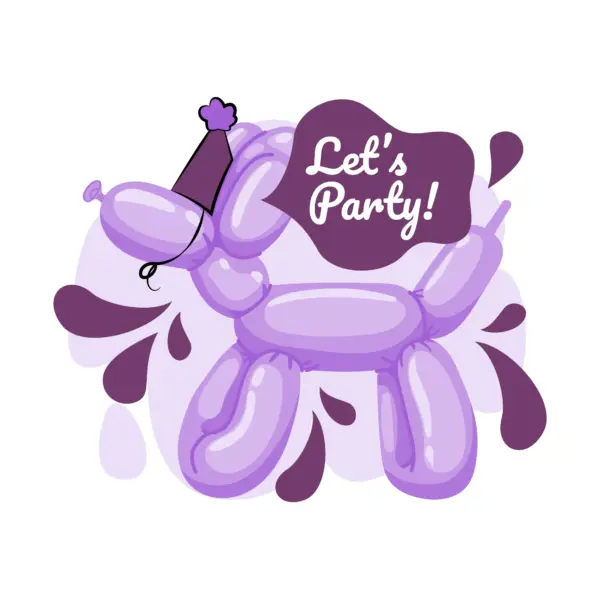 Dog balloon with hat and party phrase design