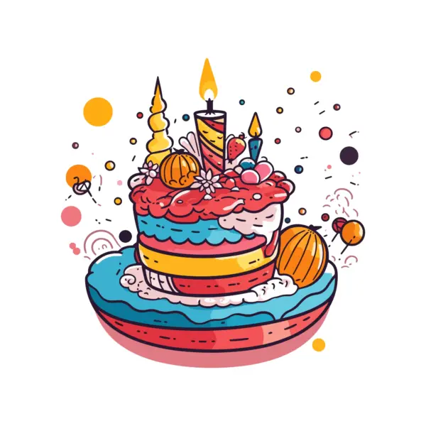 Birthday cake with candles, candies and ornaments design