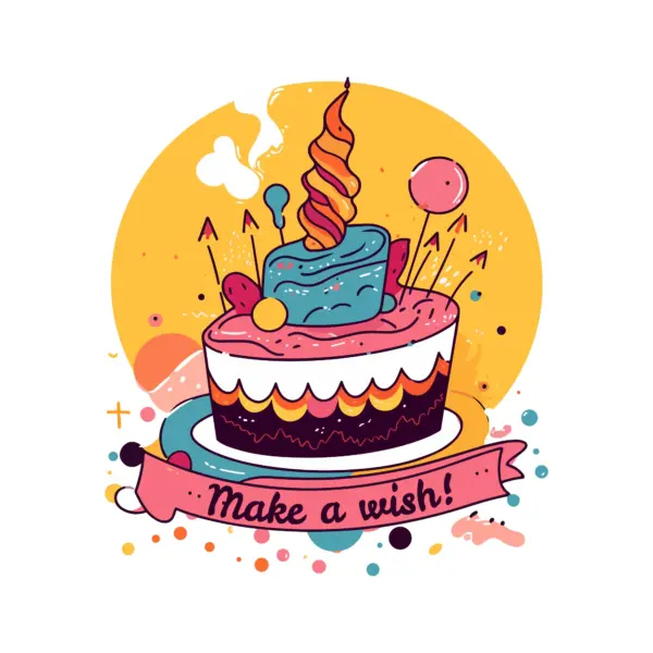 Cake with birthday phrase decorated with balloons and ornaments design