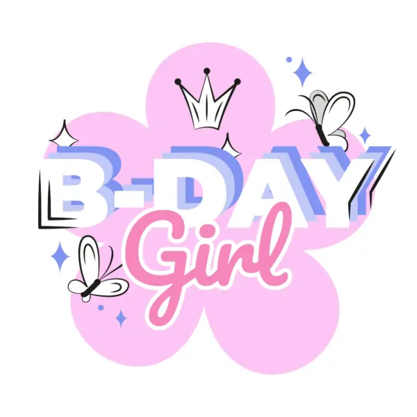 Girl's birthday poster with ornaments and butterflies design