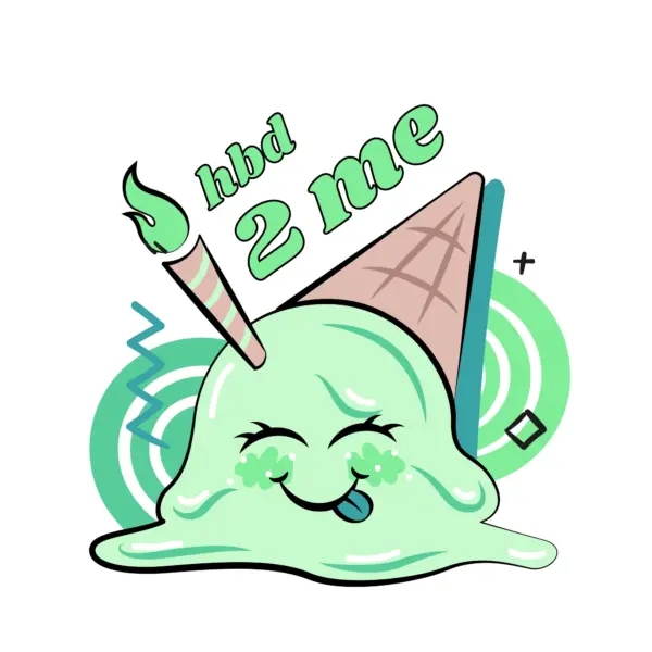 Melting green ice cream with a birthday sign design