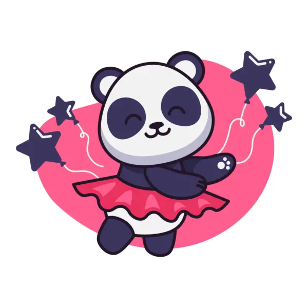 Panda in pink tutu dancing ballet holding balloon design
