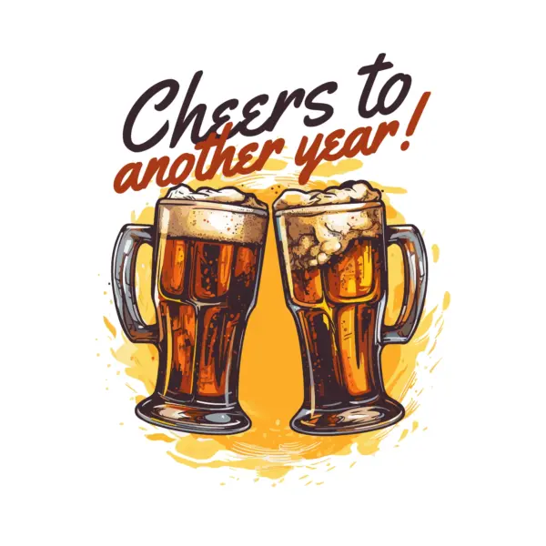 Birthday phrase with beer glasses making toast design