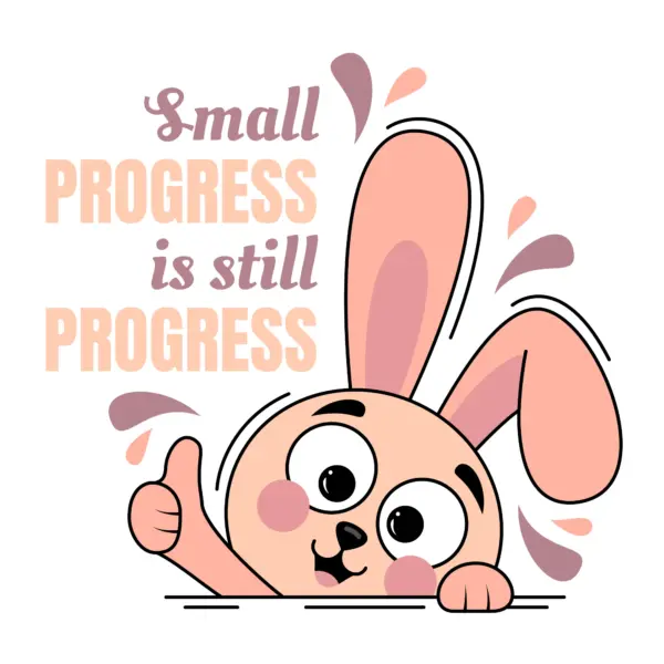 Pink rabbit with a thumbs up with motivational quote design