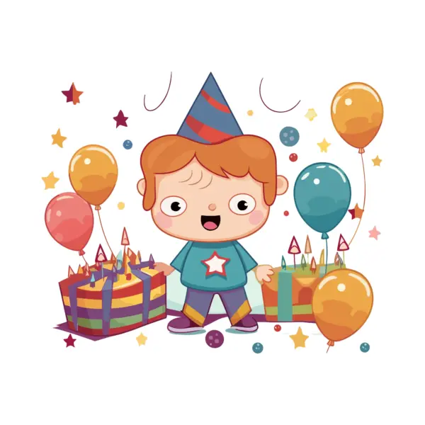 Happy boy with balloons and birthday ornaments design