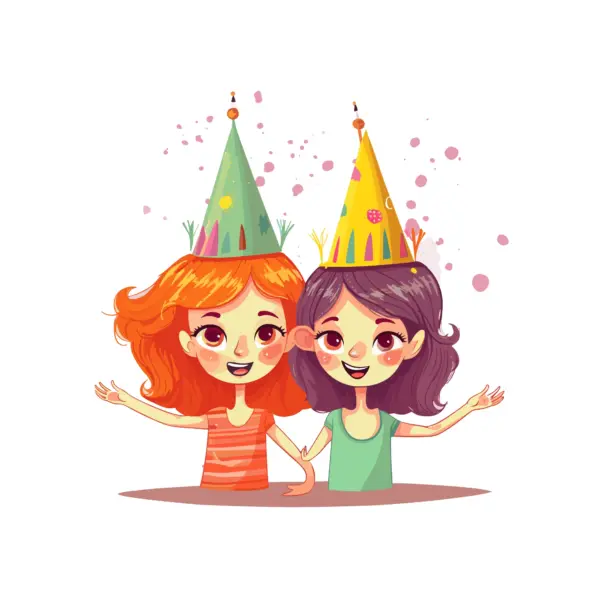 Couple of girls celebrating with birthday hats design