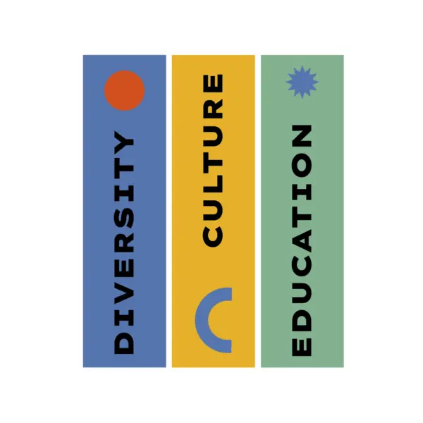 Stripes with different shapes and words about culture, diversity and education design