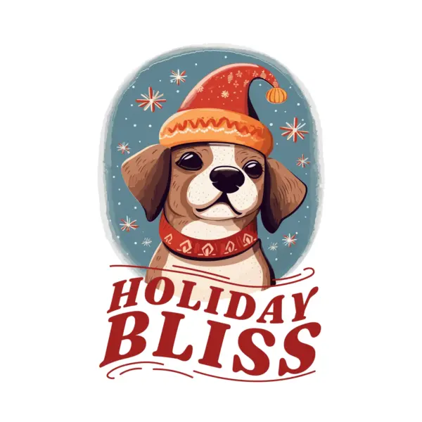 Happy dog with christmas hat, decorated with stars and christmas phrase design