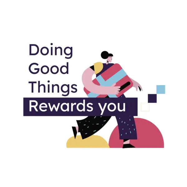 Girl carrying a gift card with a phrase design