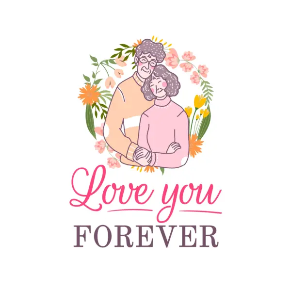 Older couple embracing with love quote design