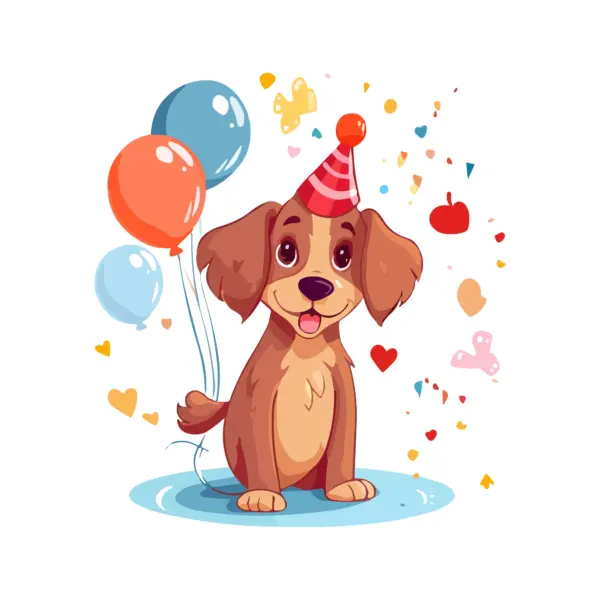 Happy dog with balloons and birthday hat design