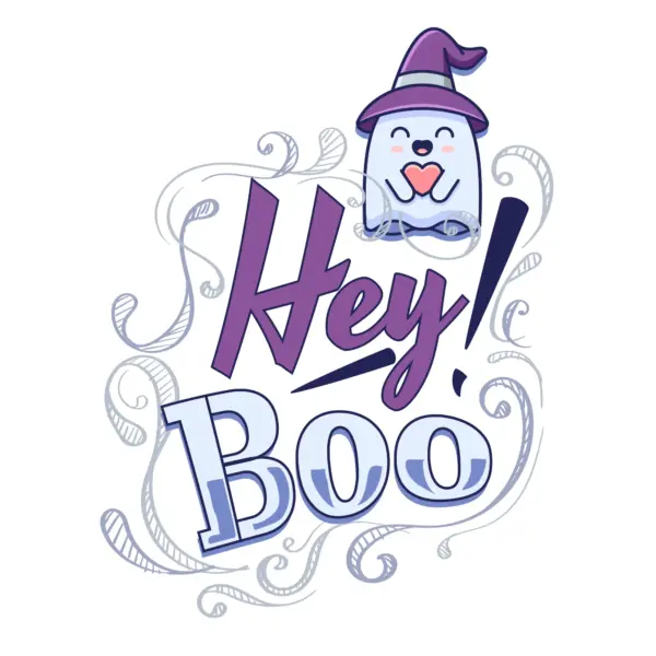 Ghost in witches hat holding a heart with a creepy phrase design