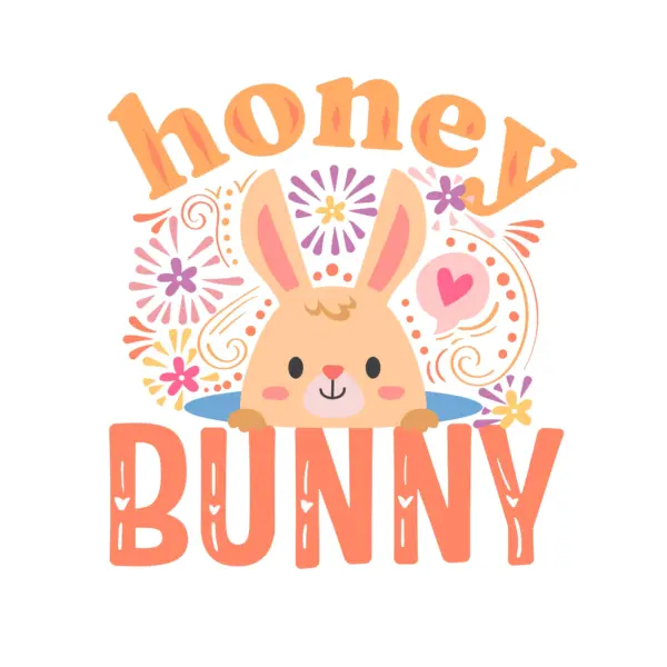 Rabbit coming out of its hiding place with phrase and flowers around it design