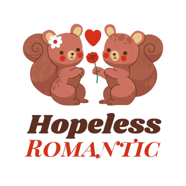 Couple of squirrels giving each other flowers with romantic phrase design