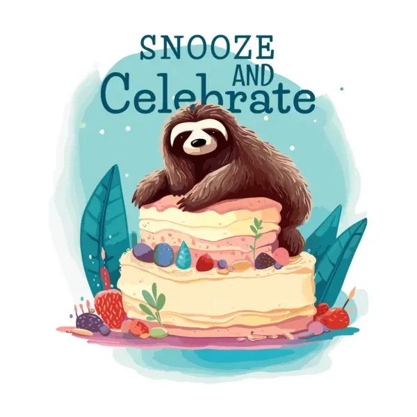 Lazy bear riding on a cake with a birthday phrase design