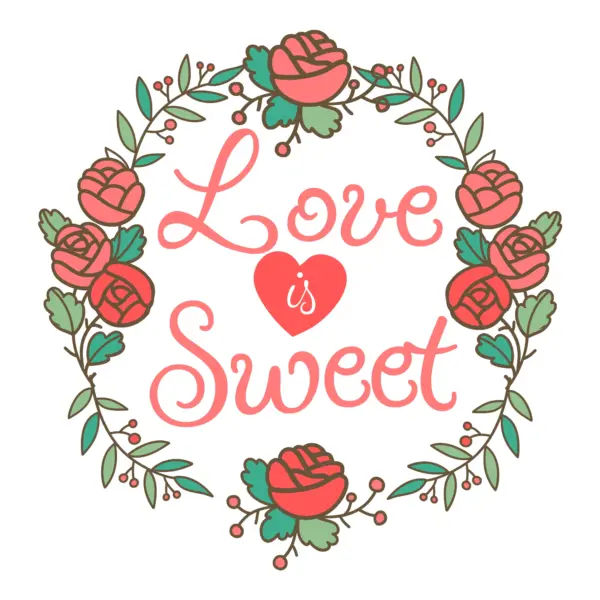 Love phrase surrounded by roses and leaves design
