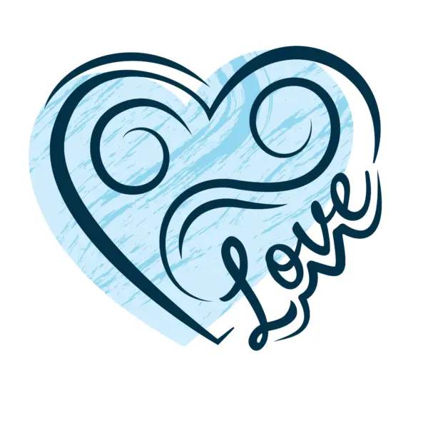 Illustration of heart with the word love design