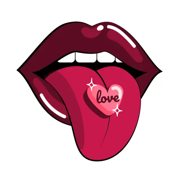 Sexy mouth sticking out tongue with heart design