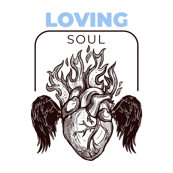 Heart with wings and flames and a phrase about love design