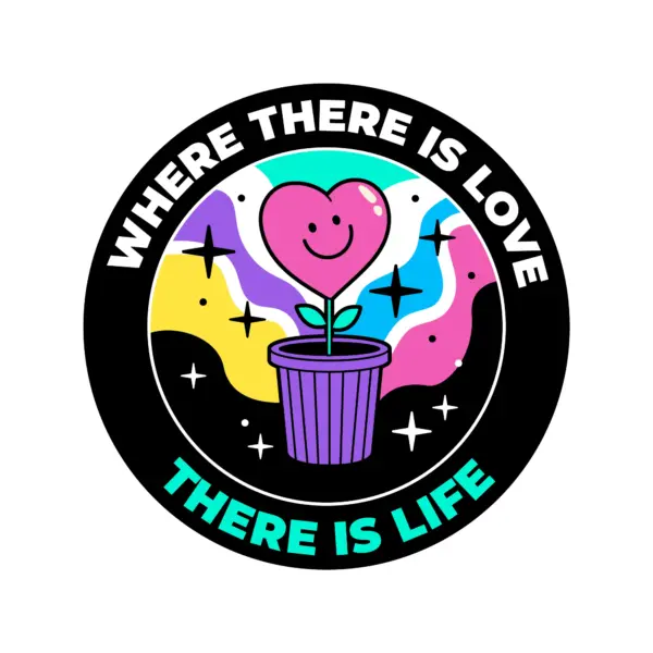 Happy heart-shaped flower with stars around with motivational phrase about life and love design