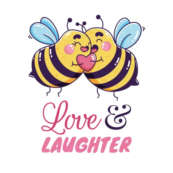 Bees excited and in love with a love phrase design