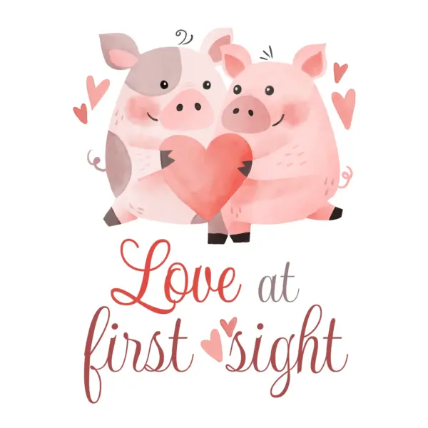 Little pigs in love holding a heart with a love phrase design