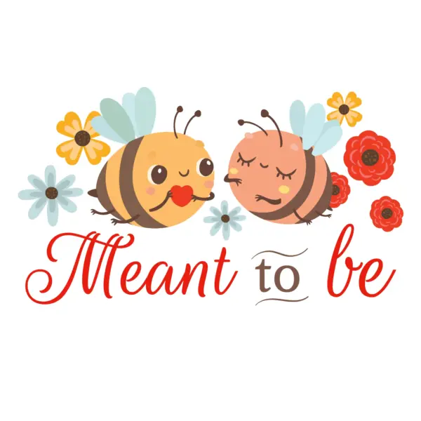 Bees in love giving each other hearts with love phrase design
