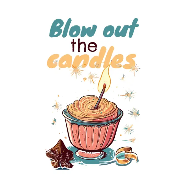 Cake and candle with birthday phrase design