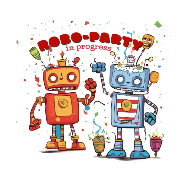 Robot party with birthday decorations design