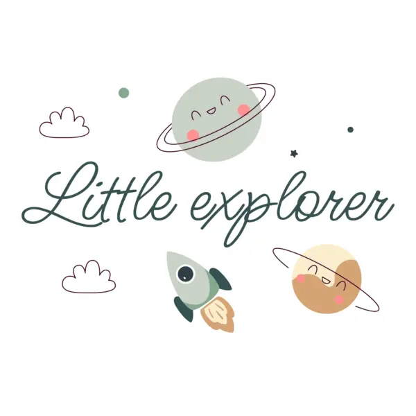 Spaceship flying among planets, clouds and stars with exploration phrase design