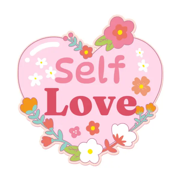 Heart with self-care phrase with flowers decorating it design
