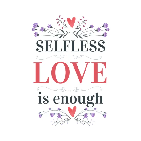 Love phrase with ornaments separating words, flowers with flowers around design