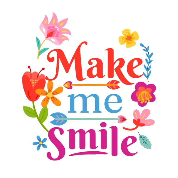 Happiness sentence with flowers around design