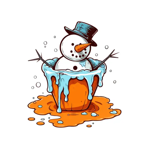 Snowman melting inside a flowerpot design