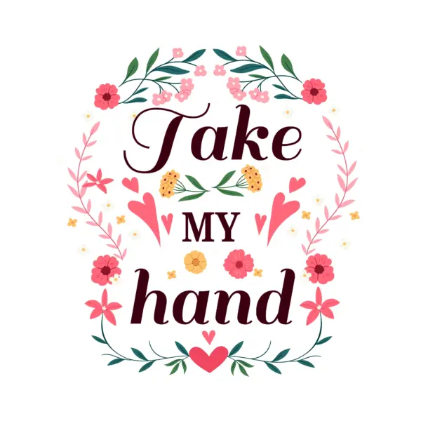 Hearts decorated with ornaments and a love phrase design