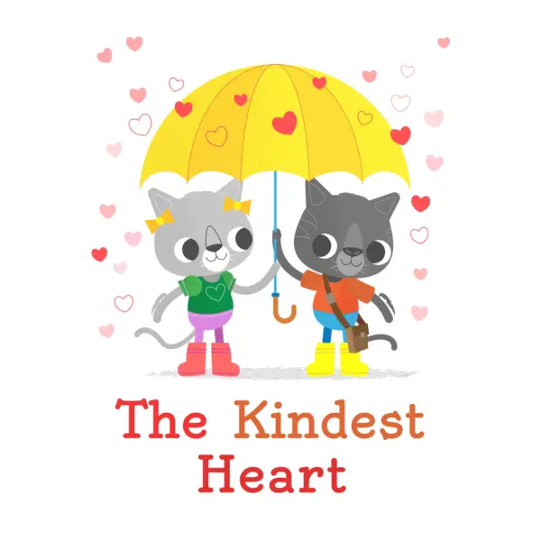 Couple of cats sheltering from a rain of hearts with love phrase design