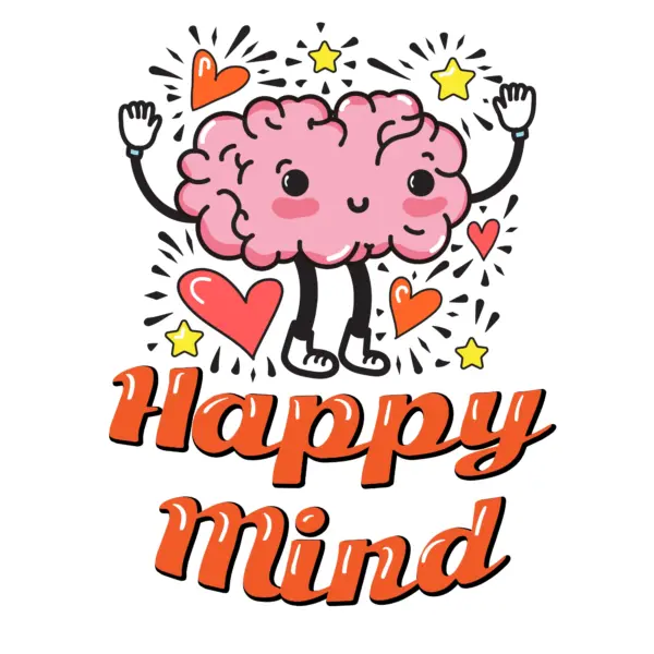 Happy brain with sparkles, stars and hearts around it design