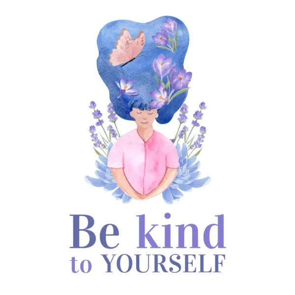 Happy girl with abundant hair with flowers and butterflies around her hair design