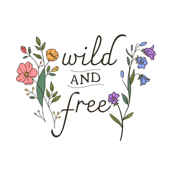 Freedom phrase with flowers and leaves around it design