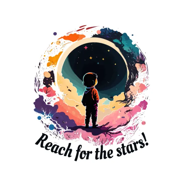 Child looking at the galaxy with surrounding sentence design