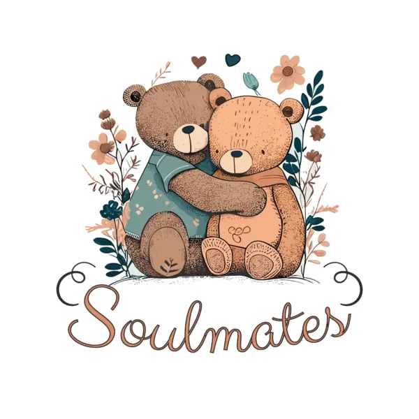 Couple of teddy bears with love phrase decorated with flowers design