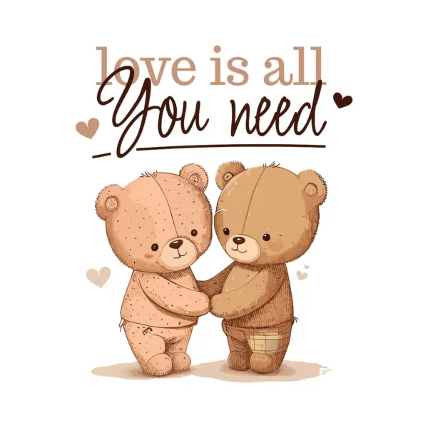 Teddy bears holding hands with love quote design